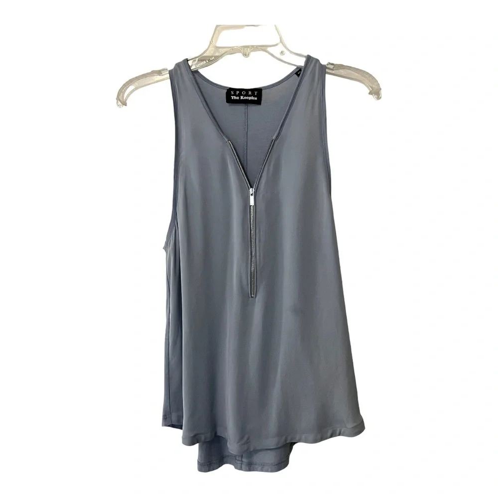 The Kooples Sport Silk Sleeveless Half Zip Front Women’s top Blue - Picture 2 of 15